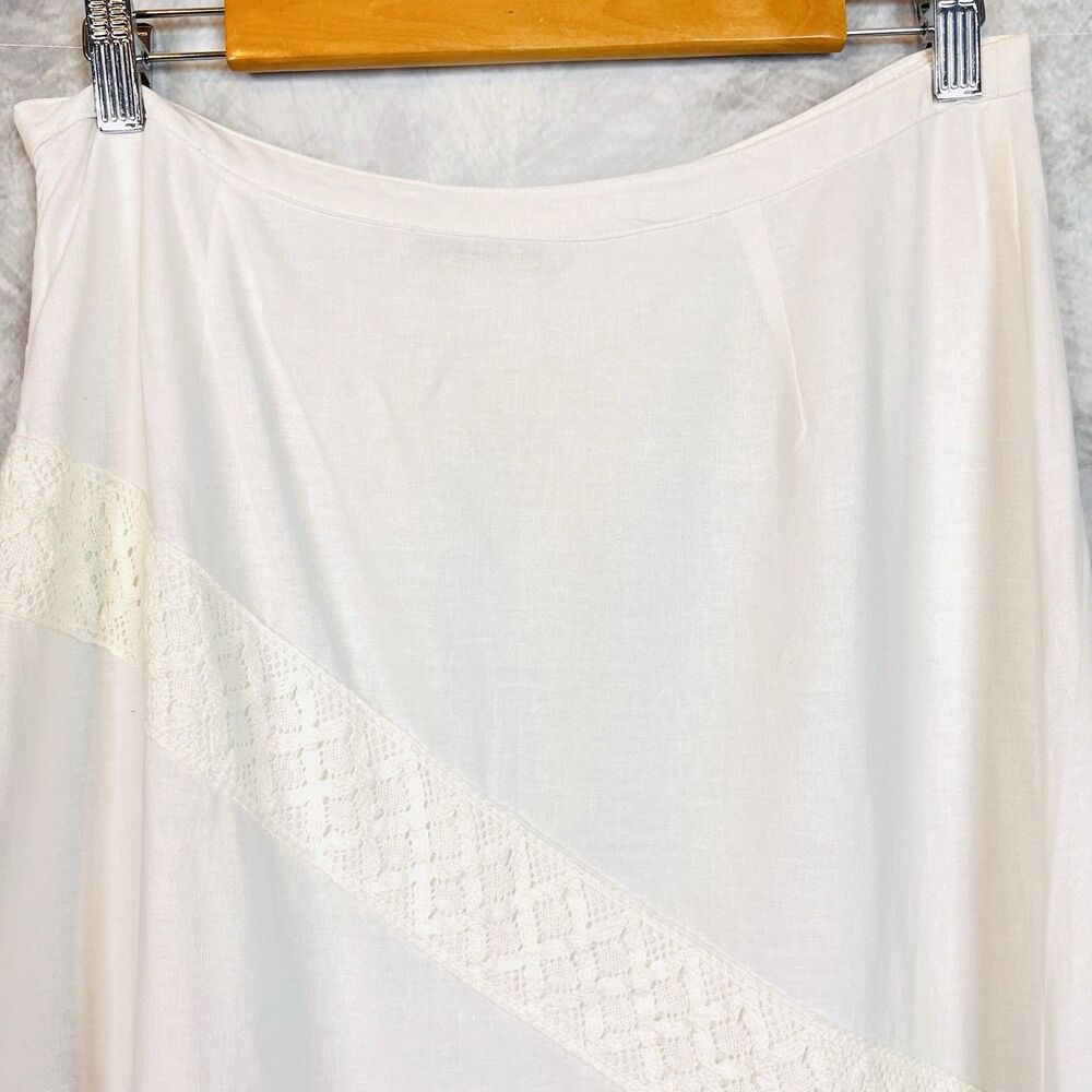 Carol Little White Linen Midi A-Line Skirt Size 10 Lace Trim Lined Cottagecore - Picture 7 of 14